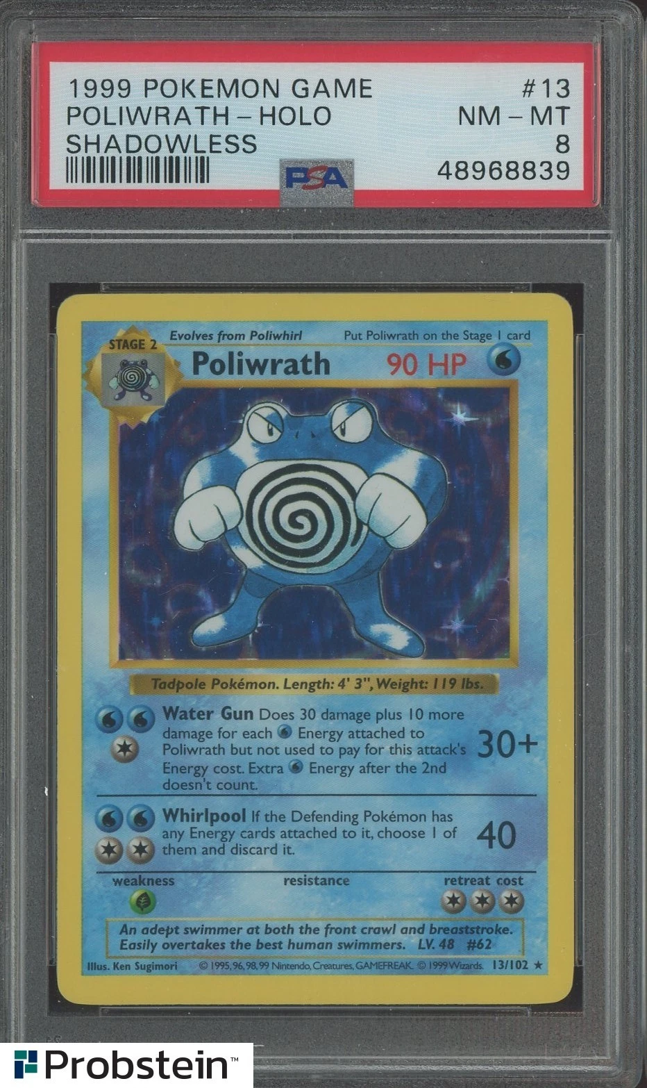 1999 Pokemon Game Shadowless #13 Poliwrath Holo PSA 8 NM-MT