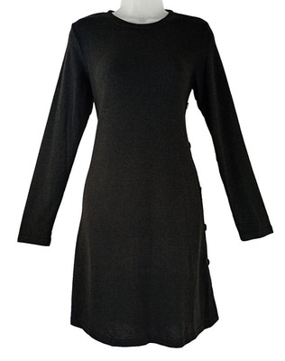 Pulloverkleid mit seitlichen Knöpfen Damen klein langarm Damen Tunika schwarz Taschen