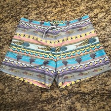 Chubbies Mens Swim Trunks Large Geometric Fish Print Blue Purple 5.5 Inseam USA
