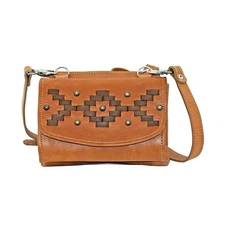 American West Womens Tribal Weave Golden Tan Leather Crossbody Bag OS