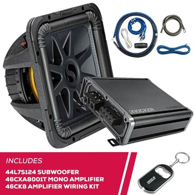 Kicker 44L7S124 12'' Subwoofer w/ 46CXA8001T Mono Amplifier & 46CK8 Amplifier Kit