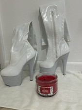 White Platform Boots with Silver Glitter Heels, Side Zipper, 1970s Theme