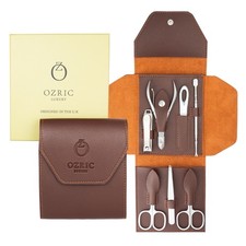 Luxury Seven Piece Manicure Set - Brown PU Leather - UK designed By Ozric Luxury