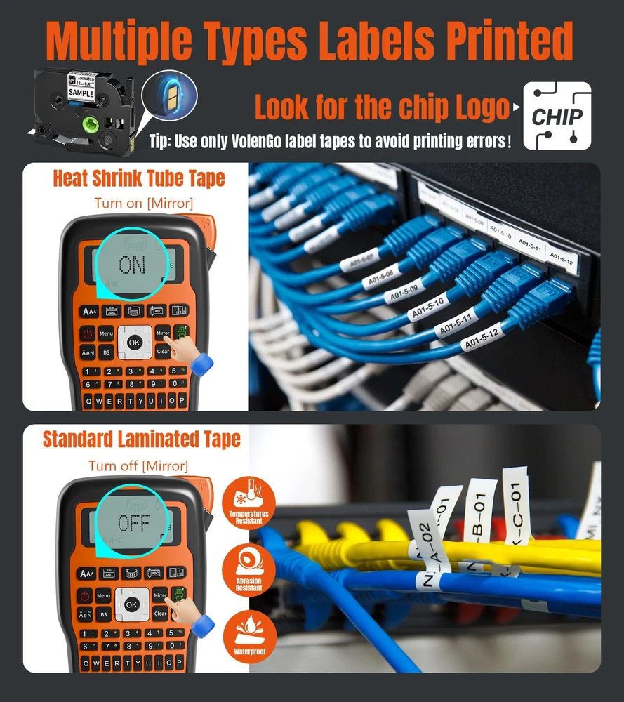 Heat Shrink Waterproof Label Maker Machine with Tape - Durable Wire & Cable Labels