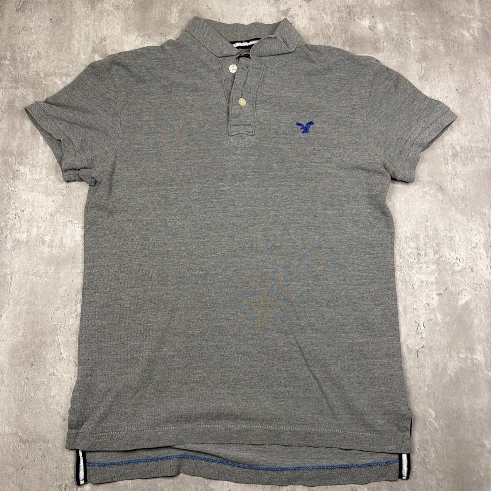 American Eagle Men Polo Shirt Short Medium Gray Vintage Fit Logo Embroidered