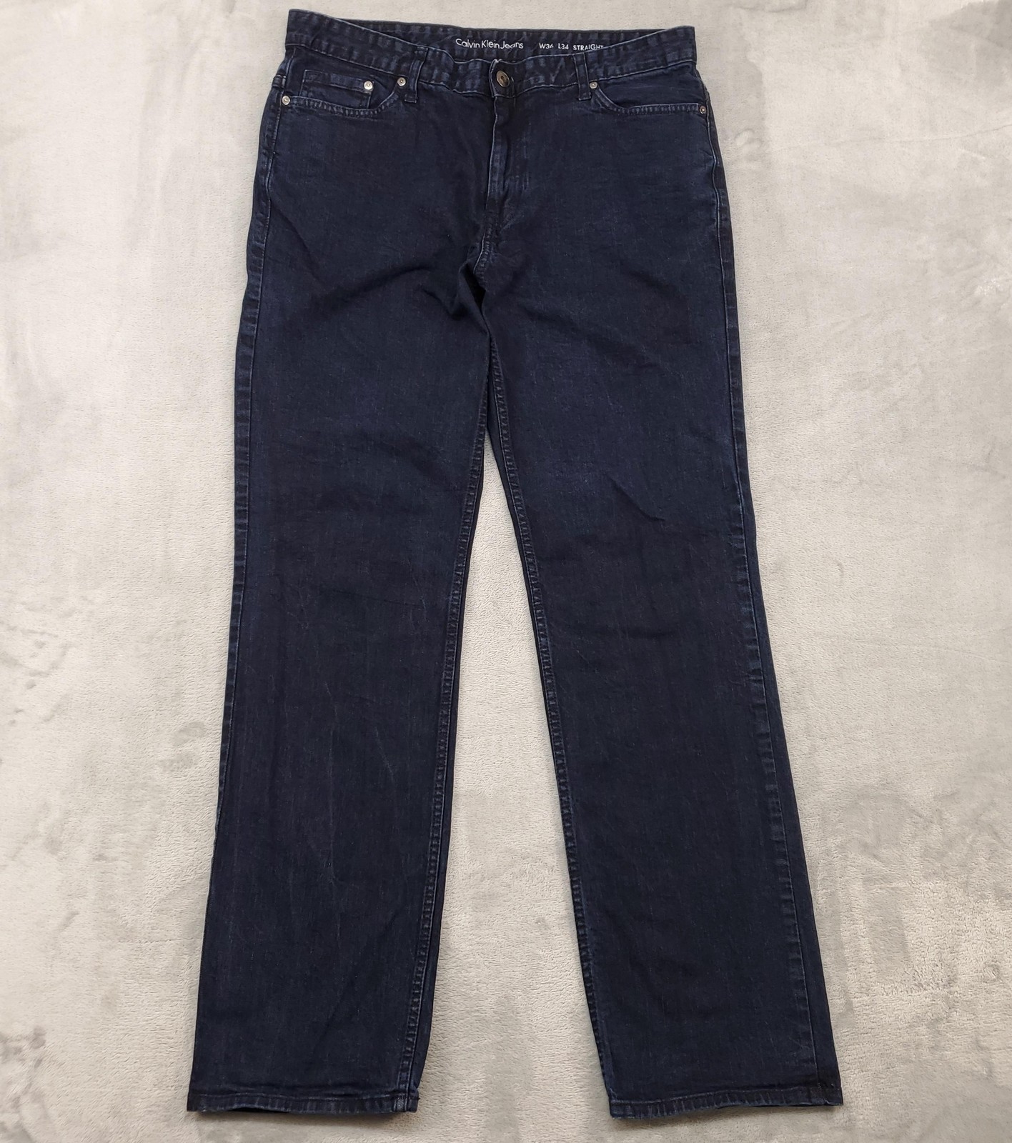 Mens Jeans 36x34 Dark Wash Blue Straight Leg Stretch Denim