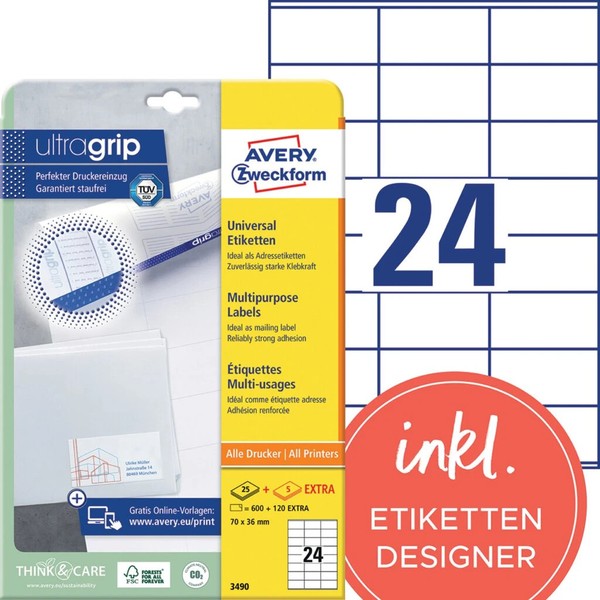Avery Zweckform Universal-Etiketten, 70 X 36 Mm, Weiß 1 Bis 20 Stk Spare 42%-image