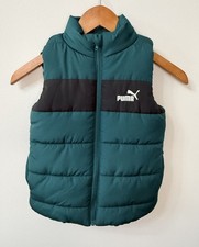 Puma Kids Puffer Vest Green Black Logo Zip Sleeveless Jacket Youth Size 5