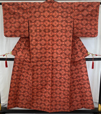 Japanese Vintage Kimono Silk Brown Tsumugi Traditional Authentic Length 58 in
