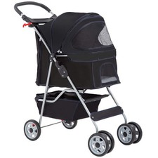 Pet Stroller Cat Dog Cage Stroller Travel Folding Carrier,Black