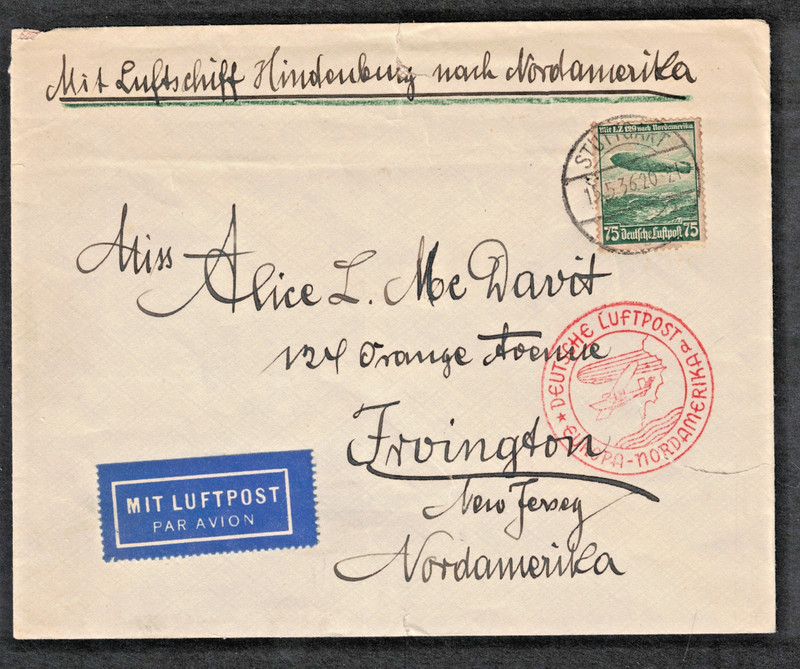 1936 Germany 2nd Flight of the Zeppelin Hindenburg
