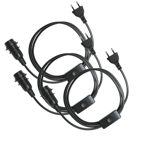3X Lampenfassung E14 Mit Kabel 3,5M Stecker Schalter Stromkabel Sockel Schwarz-image