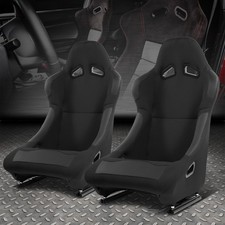 Pair Universal Black Woven Fabric Fixed Position Racing Bucket Seats W Sliders