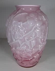 Vintage Fenton Art Glass Embossed Dogwood Pink White Cased 10.5" Vase-Pre 1970?