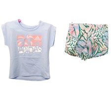 Adidas Girls Blue Short Set-12M-Multi Color Shorts-Logo Graphics