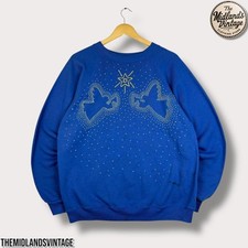 Vintage Xmas jumper womens L blue Christmas jumper sweatshirt made in USA 90s