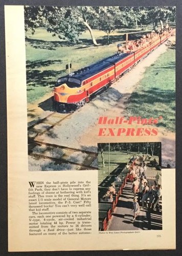 Griffith Park Train miniature Railroad ride 1948 pictorial GM F3 Los Angeles CA