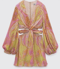 Zara Dress Women's Cut Out Printed Balloon Sleeve Mini NWT