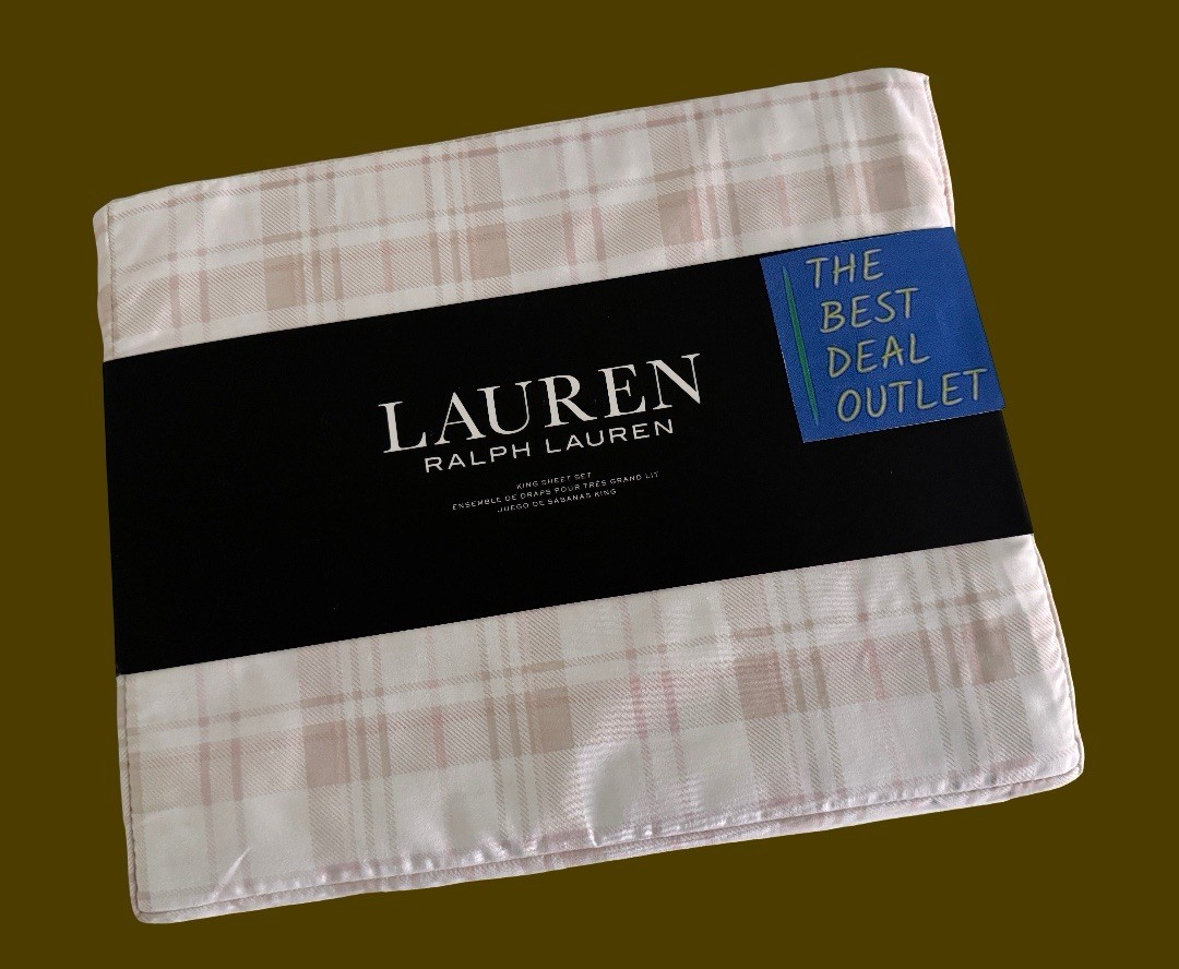 Ralph Lauren King KING Sheet Set 4 PCS 100% Cotton Deep Fit Beige Pink Plaid