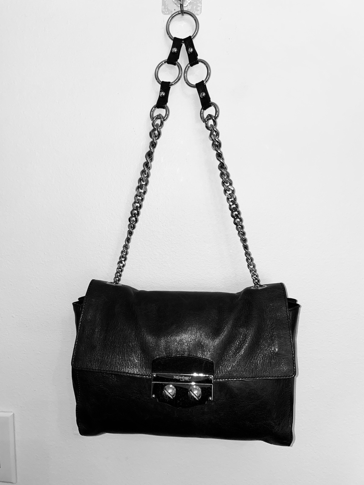 BORSA BUSTA YVES SAINT LAURENT NERA MORBIDA CATENA TRACOLLA FERRAMENTA ARGENTO