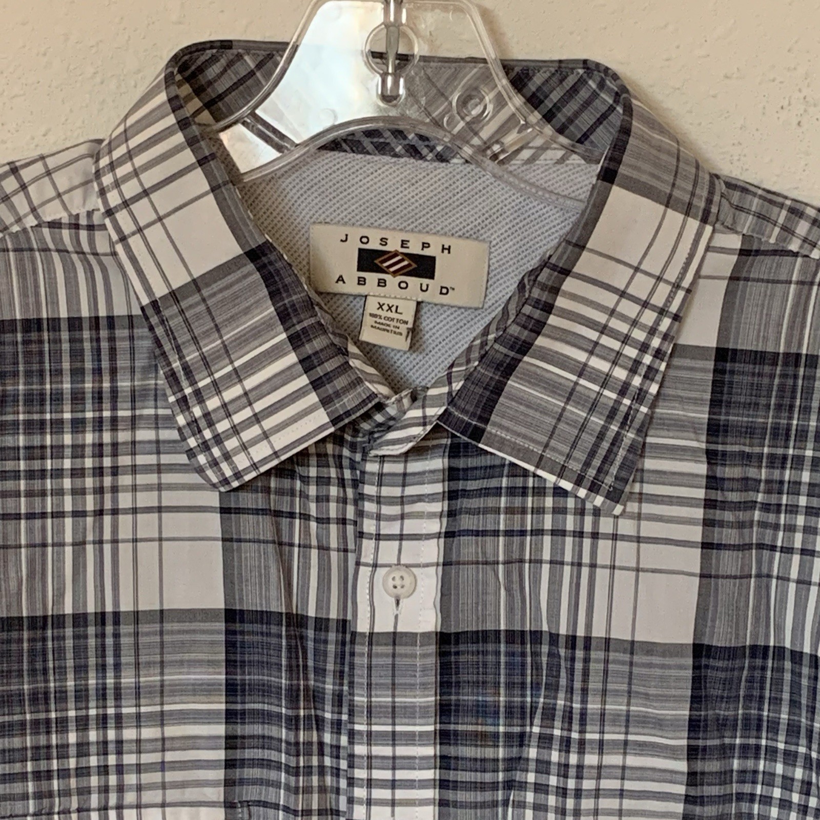 Joseph Abboud Men’s Button Up Short Sleeve Shirt Blue White Plaid Cotton XXL