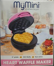 My Mini Pink Heart Shaped Waffle Maker 5" Non-Stick Quickly Heats