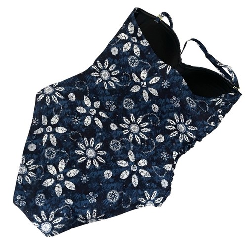 Bleu Rod BeattieTake-a-Dip Shirred Bandeau one Piece Swimsuit Floral navy size 8 - Picture 4 of 11