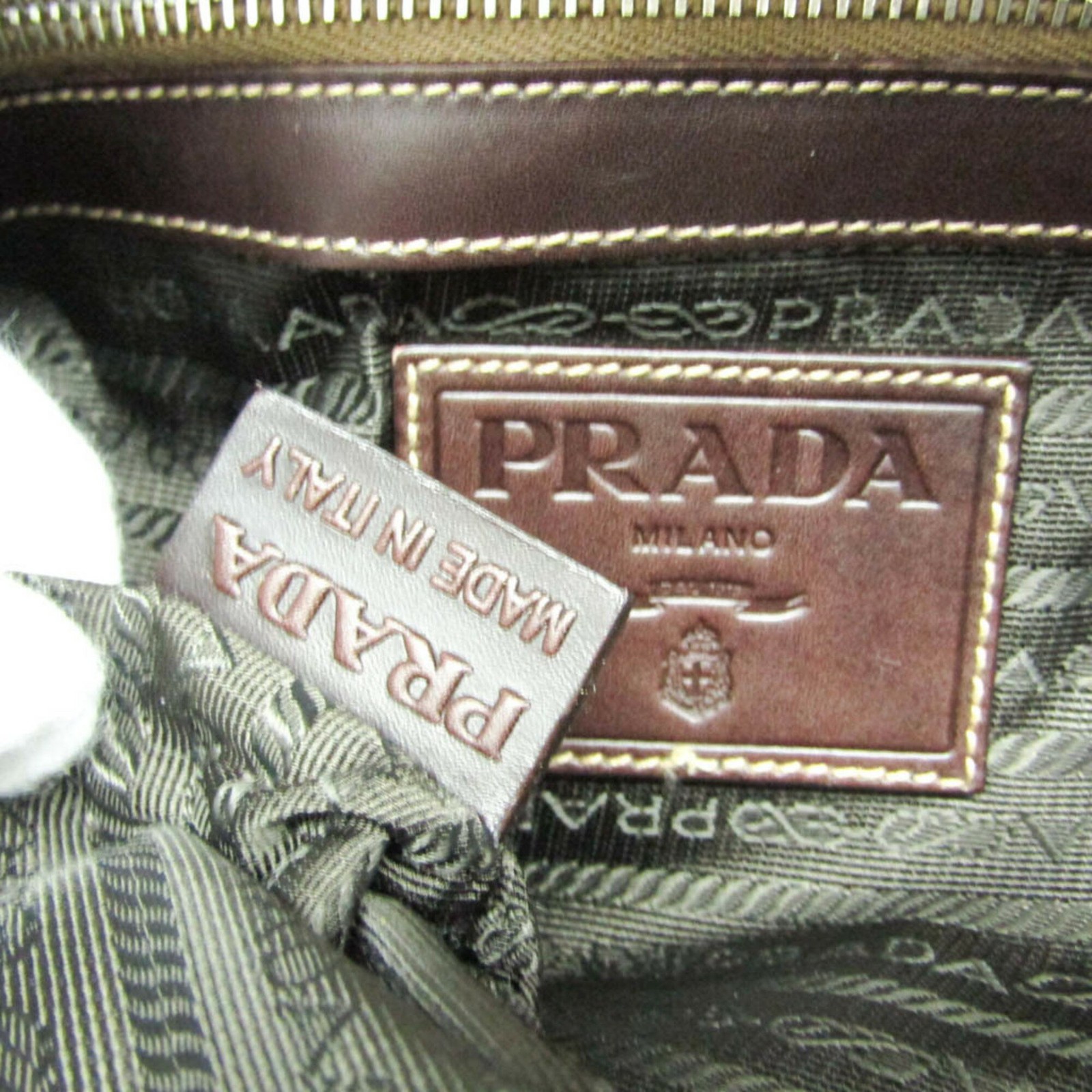 PRADA VA0649 Leather Jacquard Shoulder Bag Beige Brown Unisex USED from JP #SH thumbnail 11