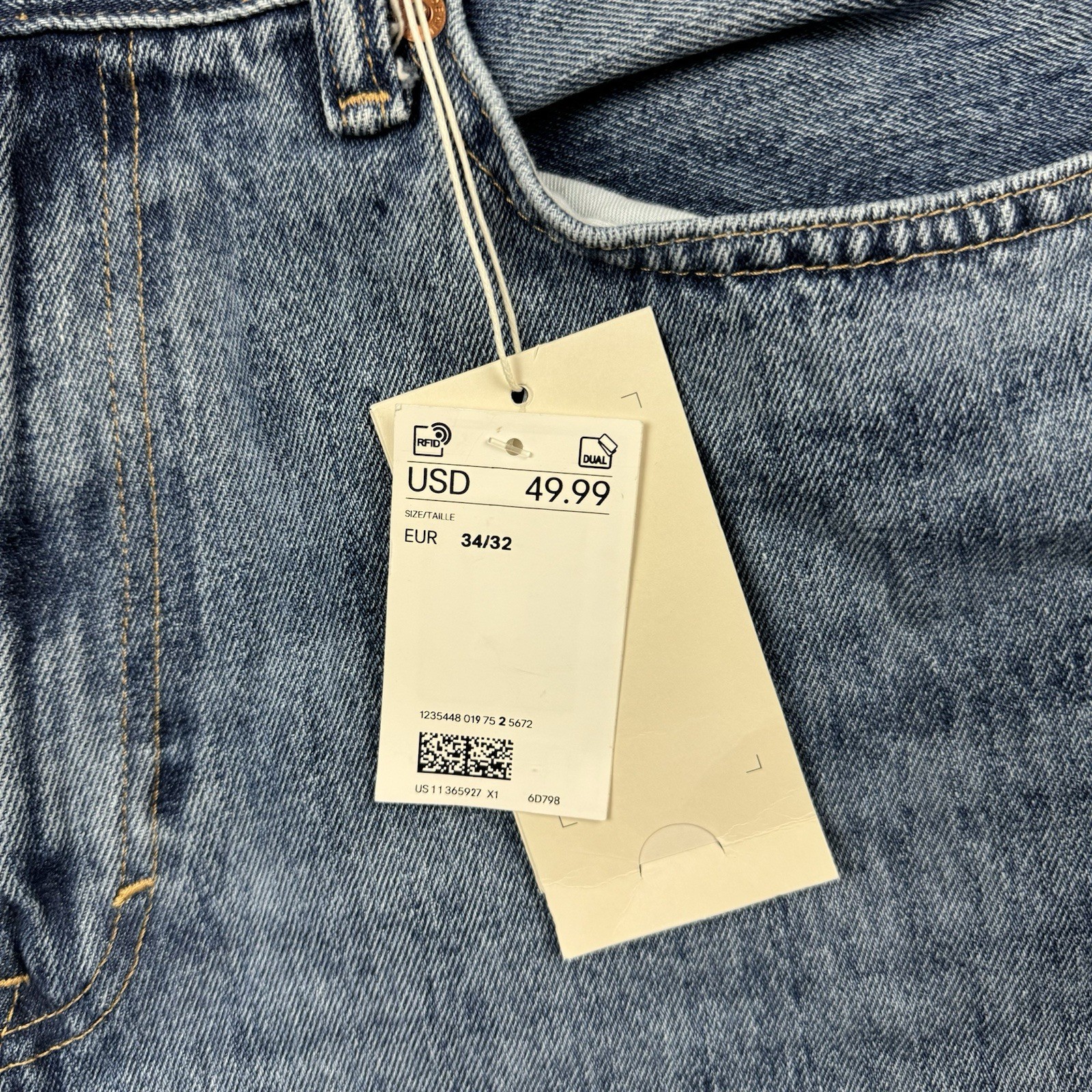 H&M Jeans Men 34x32 (34x30) Blue Baggy Loose Wide Leg Relaxed Skater Denim NWT thumbnail 3