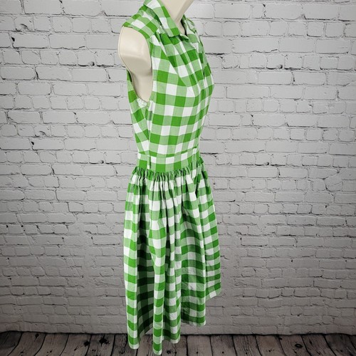 Vestido Bernie Dexter Verde Cuadros Retro Frontal Cremallera Ajuste y Acampanado Rockabilly EE. UU. Pequeño - Imagen 10 de 10