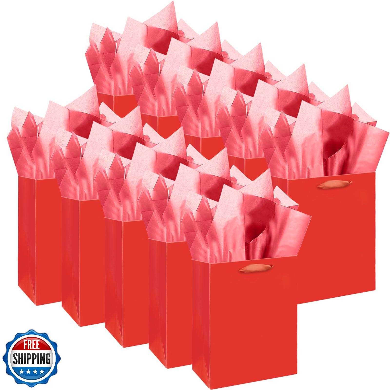 qiqee 10PCS Red Mini Gift Bags with Tissue Paper Handles 6.3"x4.7"x2.4" Small