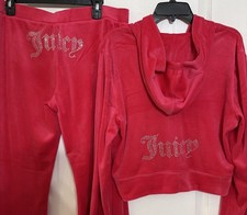 Vintage JUICY COUTURE Women  s Velour OG Bling Tracksuit Set in Hot Pink Size: XL