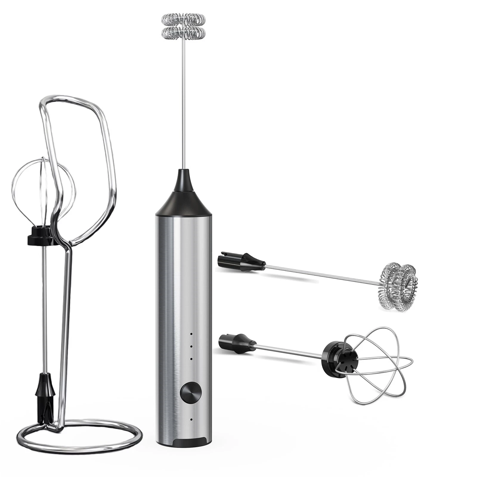 Handheld Milk Frother Wand Rechargeable with Stand - Stainless Steel Double W...