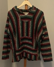 Baja Joe Striped Rasta Hoodie/ Poncho Red/ Yellow/ Green Sz XL
