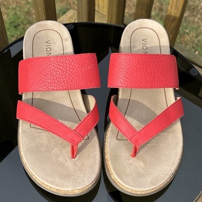 Vionic Womens 9.5 Marvina Sandals Thong Slip Ons Reddish Orange Orthotic Comfort