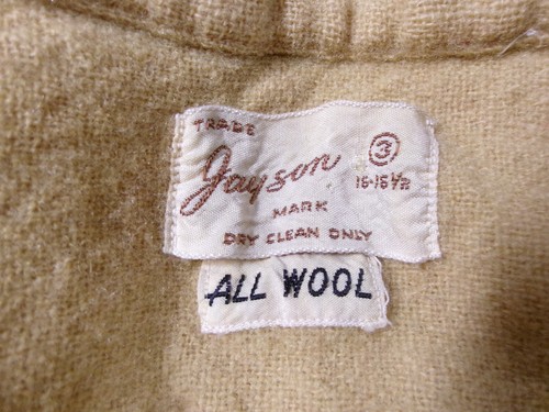 Vtg 40s 50s 5 JAYSON TAG SHIRT ALL WOOL Sz S/M FLANNEL KHAKI USA MADE AS IS - 第 1/7 張圖片