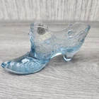 Fenton Art Glass Slipper Shoe Boot Blue Roses Pattern