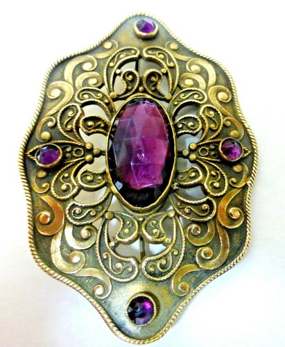 Antike viktorianische Brosche/Anstecknadel mit Amethyst und Gold aus dem 19. Jahrhundert - Bild 2 von 6