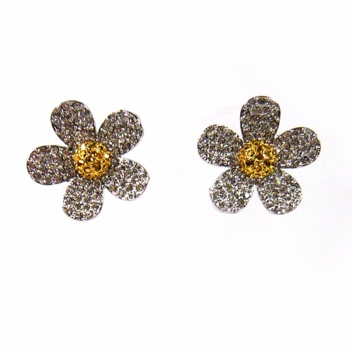 Bling Fashion Jewelry Crystal Rhinestone Silver Gold Flower Floral Stud Earrings - Picture 11 of 20