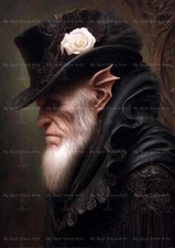 ELDER ELF PORTRAIT FANTASY ART PRINT, Dark Creature Poster, Gothic Male Decor