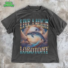 Unhinged Meme Unisex Shirt, Live Laugh Lobotomy Dolphin Retro Bootleg Tee
