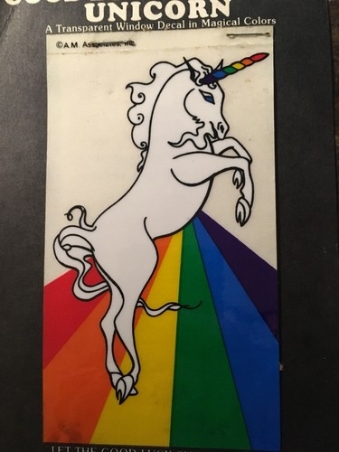 Vtg Gay Pride Good Luck Unicorn Transparent Rainbow Window bumper sticker decal - Picture 2 of 4