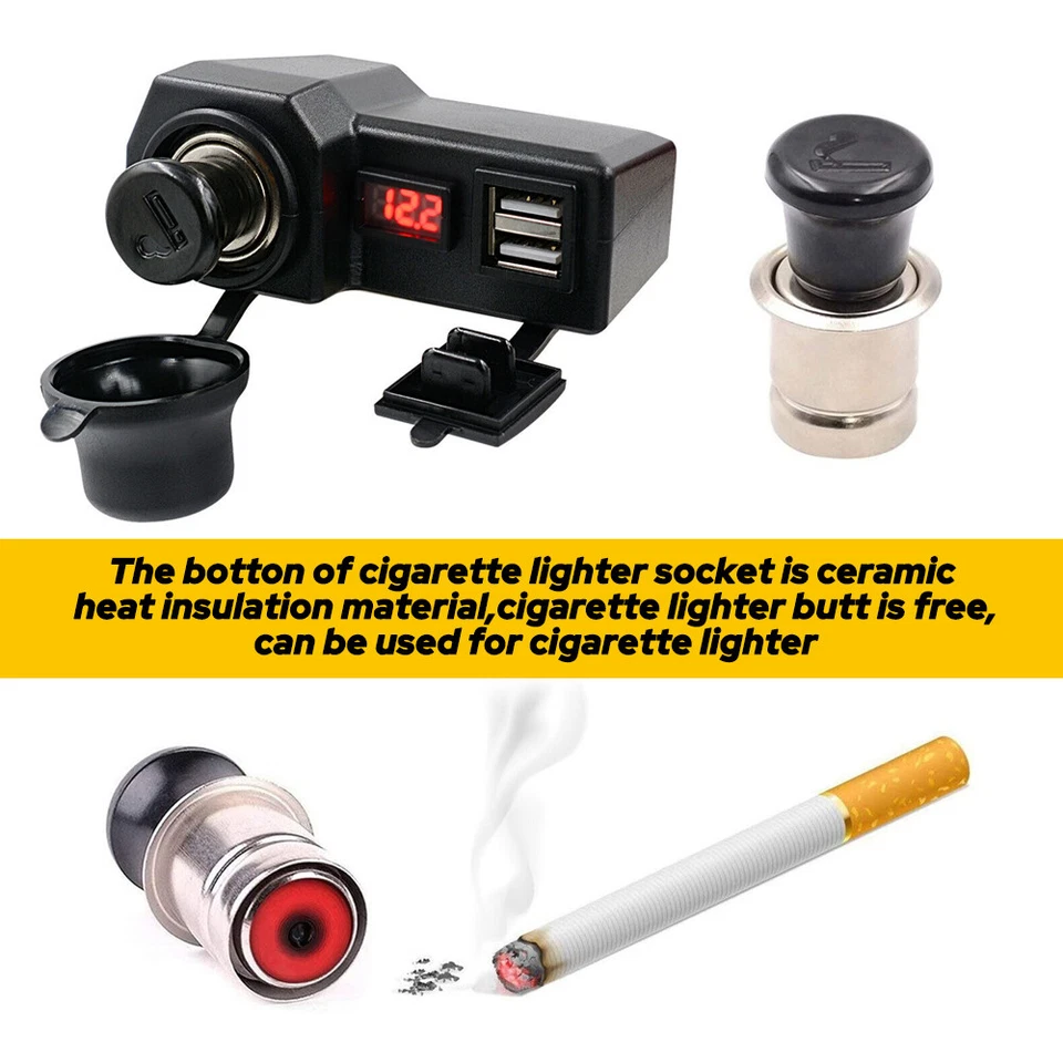 Cargador de teléfono USB doble impermeable para manillar de motocicleta enchufe encendedor de cigarrillos Foto 3 de 4