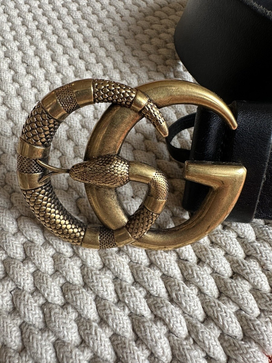 GUCCI GG Marmont Snake Gold Buckle Belt Gold/Brass With GUCCI GG Marmont Snake Gold Buckle Belt Gold/Brass With