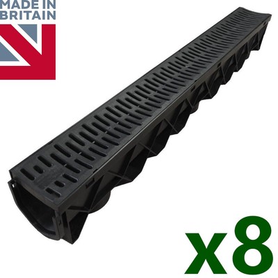 8 x Drain Channel Drainage Plastic PVC Gutter Water Rain Drive Trendy Grate 1m