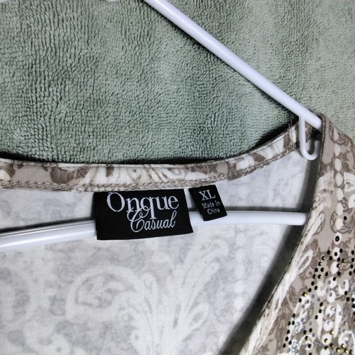 Onque Casual Womens Top Blouse Size XL Beige Rhinestones Pullover Long Sleeve - Picture 6 of 13