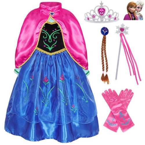 Girls Frozen Anna Fancy Dress Costume Cape Princess Party Birthday Kid Halloween - Image 3 of 4