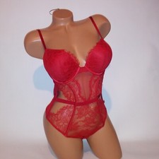 Victoria Secret Lingerie Teddy One Piece Bodysuit Medium Bombshell Push Up Red