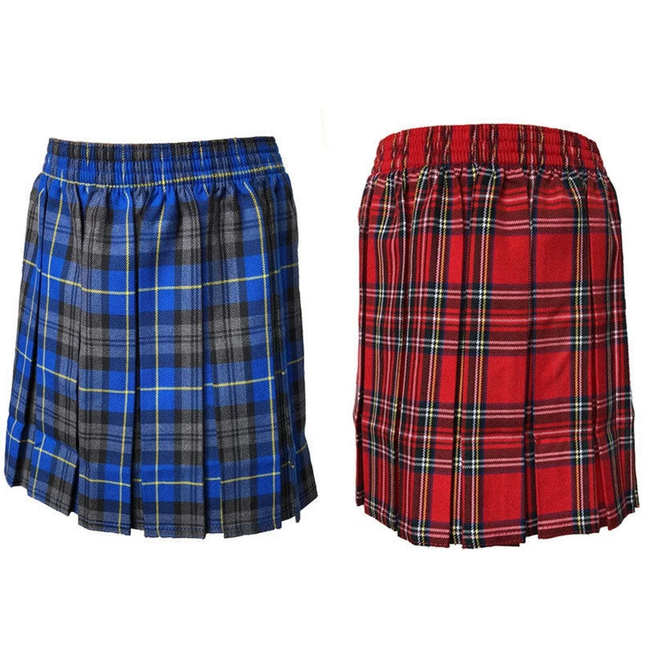 CRAZY CHICK Girls School Skirt Tartan Box Pleated All round Elasticated Knee Length Age 5-13