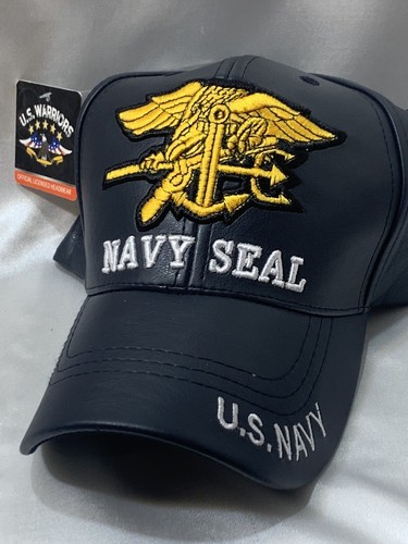 US Navy Seal Faux Leather Adjustable Ball Cap Hat NEW